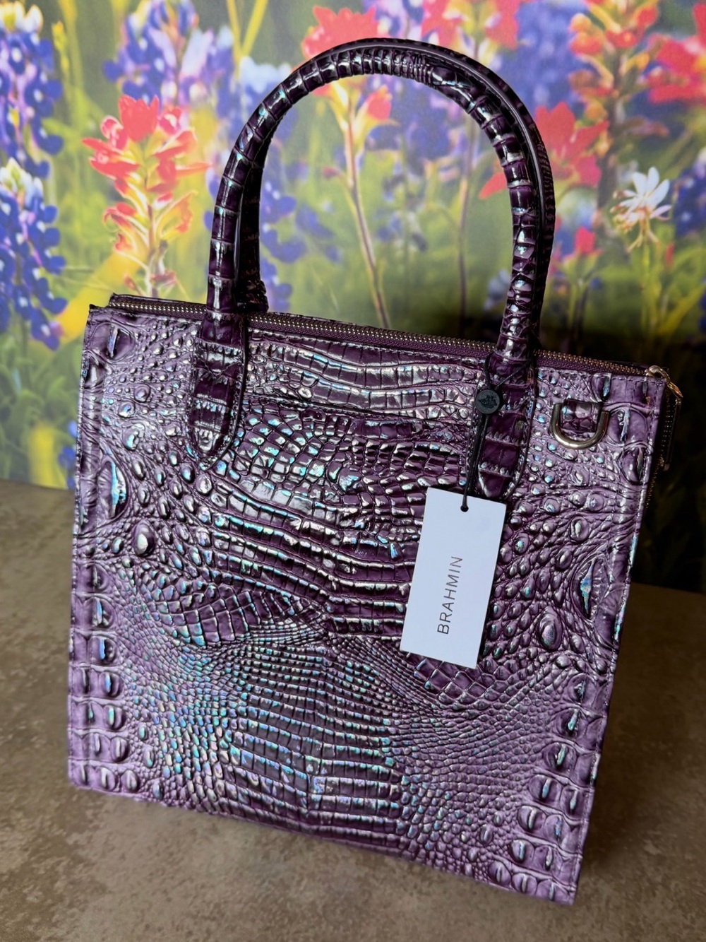 BRAHMIN Purple passion Caroline NWT PRETTY EYE PLACEMENT IRIDESCENT GLOW FIRM $ - Picture 10 of 16